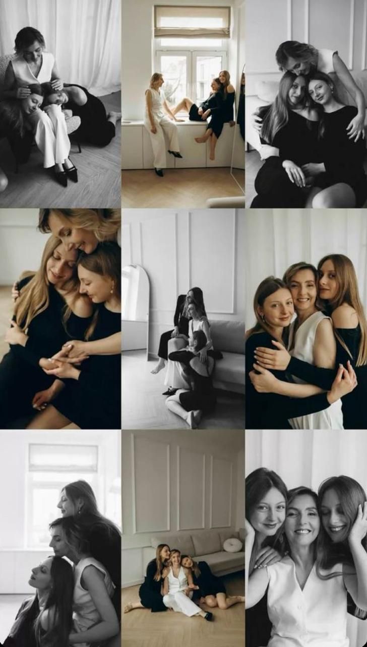 A collection of intimate black and white lifestyle photography moments captured in natural window light.