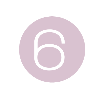 Mauve pink circle with white number 6 centered, minimalist design for step indicators or numbering.