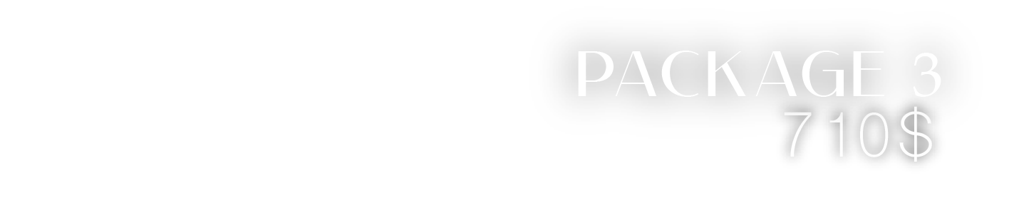 A minimalist white banner displaying Package A pricing at 710 dollars in subtle gray text.