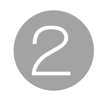 Gray circle icon with white number 2 centered, simple minimalist design for step two indicator.