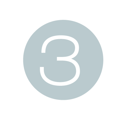 Light blue circle icon with white number 3, minimalist step indicator or badge design element.