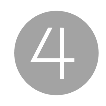 Gray circle icon with white number 4 centered inside, minimalist design for step four indicator.