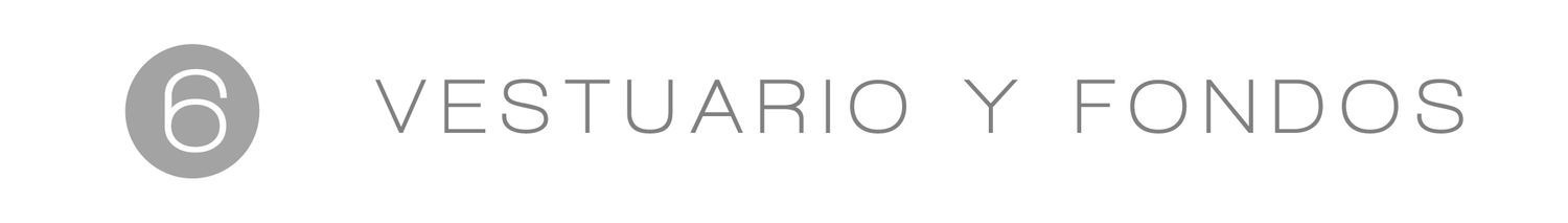 Chapter 6 header titled Vestuario y Fondos, featuring a grey circular number icon and elegant typography.