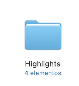 Blue macOS folder icon labeled Highlights containing 4 elementos, displayed in a clean minimalist style.