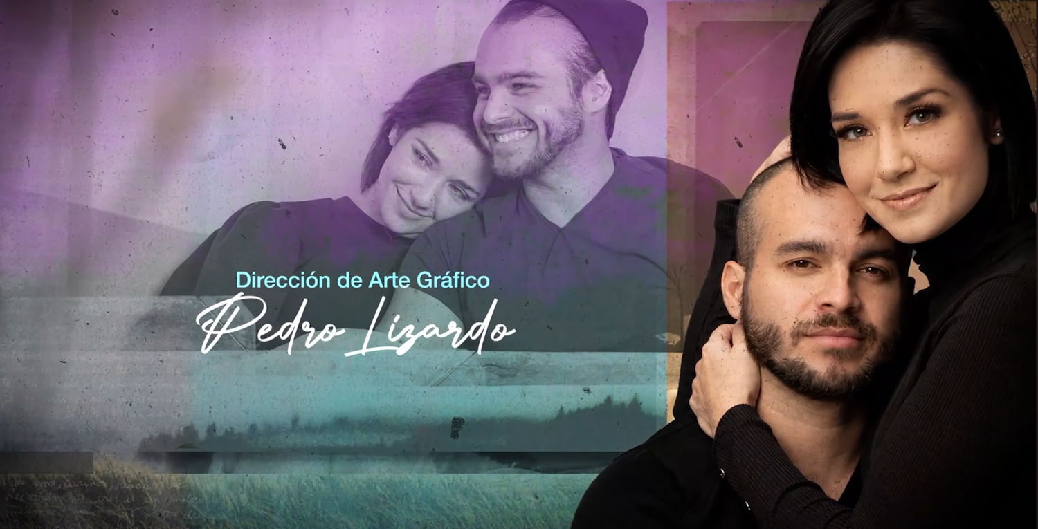 Romantic couple embracing in a graphic design promotional banner for Art Director Pedro Lizardo.
