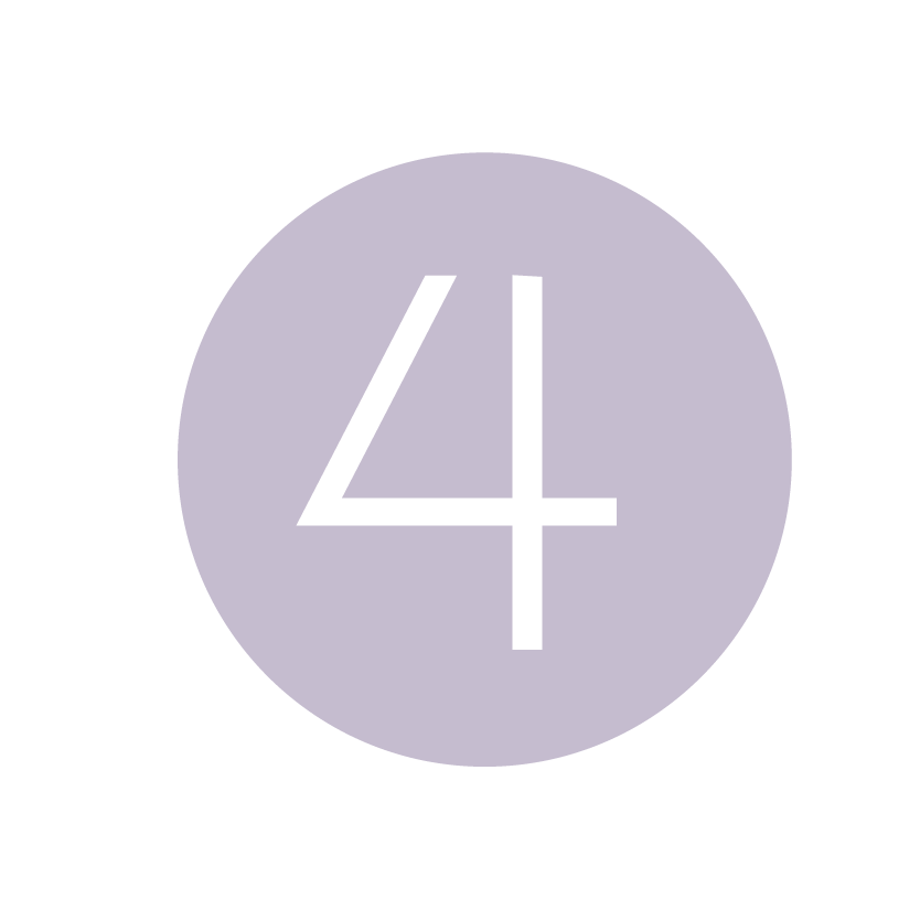 Lavender purple circle icon with white number 4 centered, minimalist design for step four indicator.