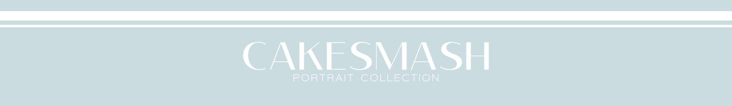 Light blue banner with elegant white text reading CAKE SMASH in a classic serif font.