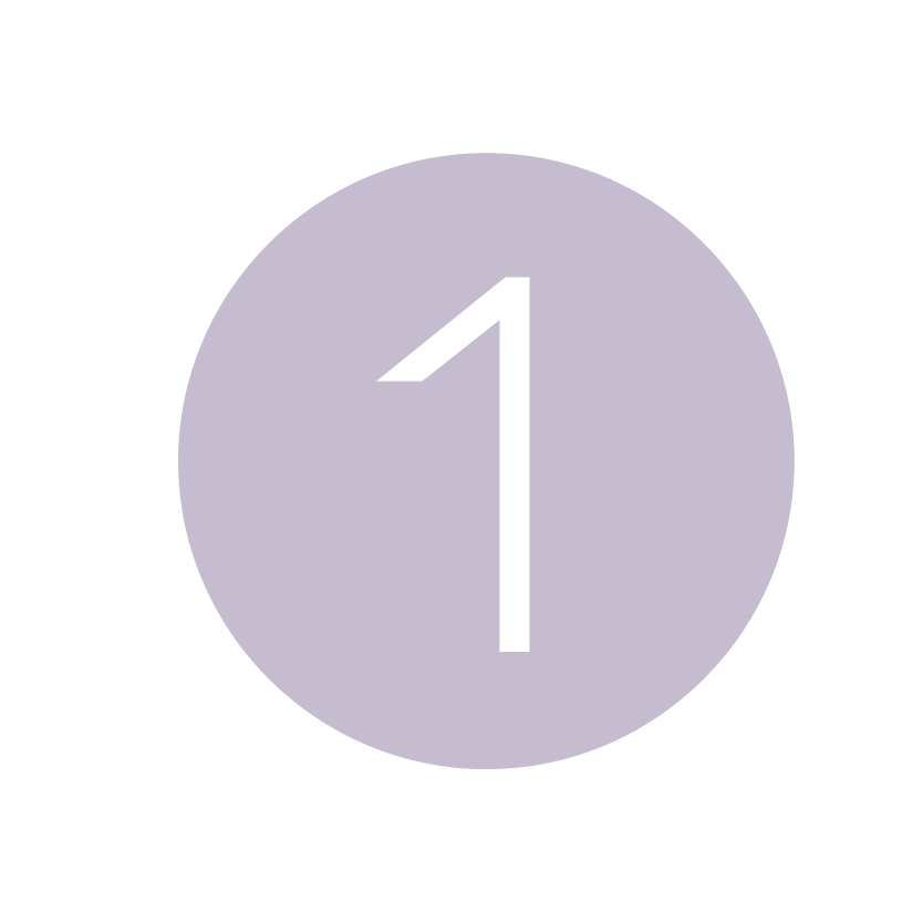 Purple circle icon with white number 1 centered, minimalist design for step indicators or numbered lists.