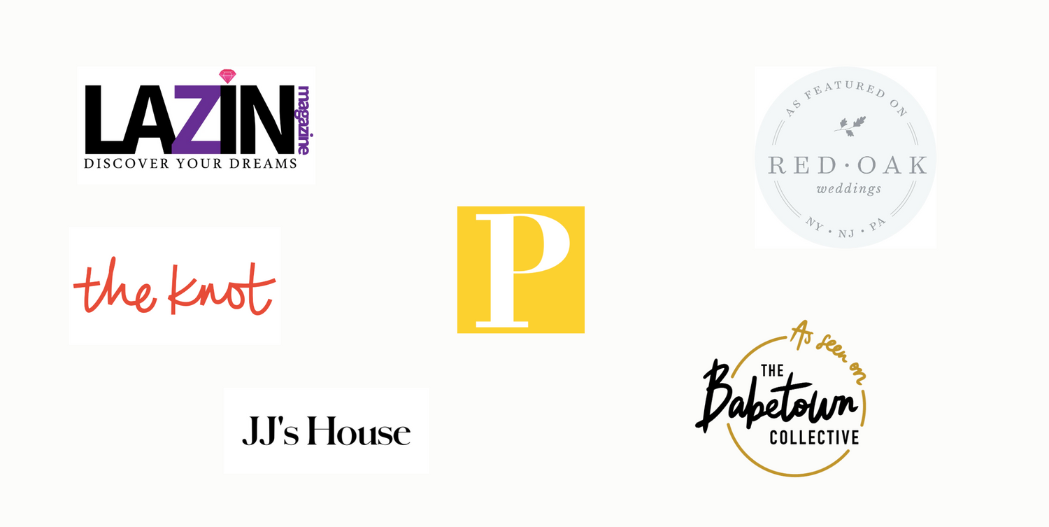 Collection of wedding industry and photography brand logos on white background.