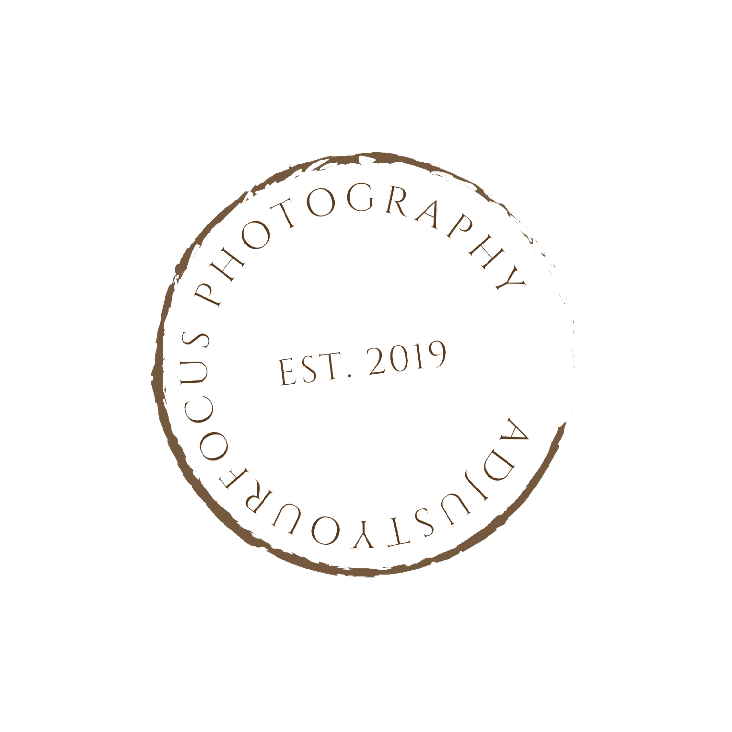 Circular brown vintage photography logo stamp with Est. 2019 text.
