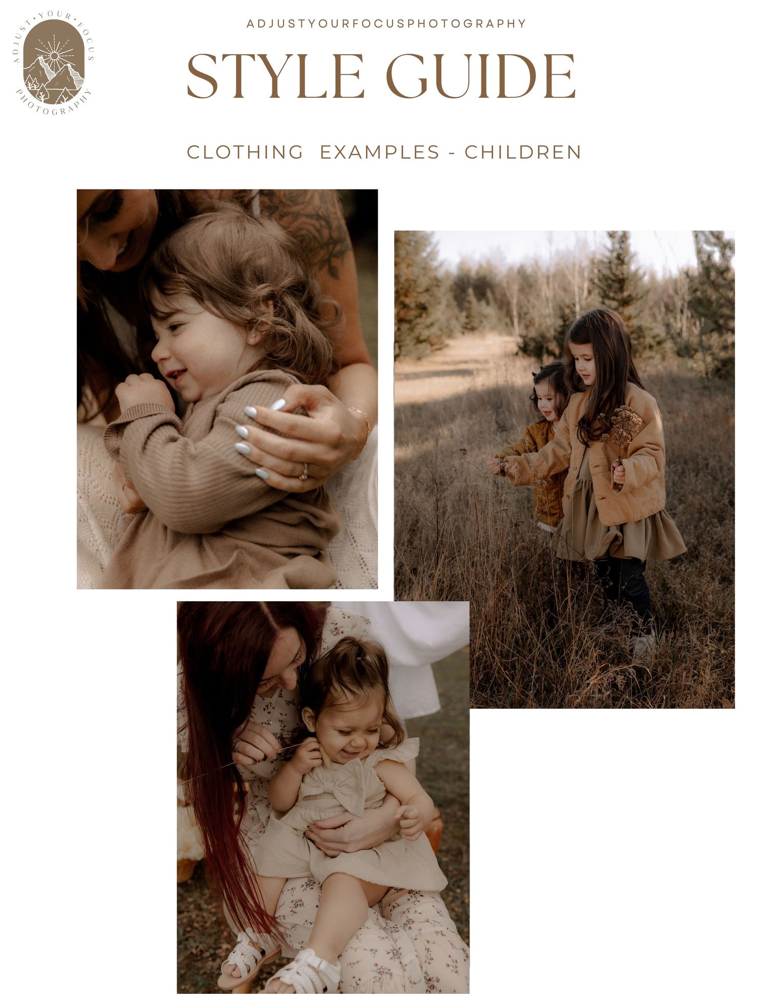 Style guide showing tender moments between parents and children in muted tones.