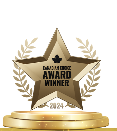 Canadian Choice Award Winner 2024 gold star trophy on pedestal with laurel wreath accents.