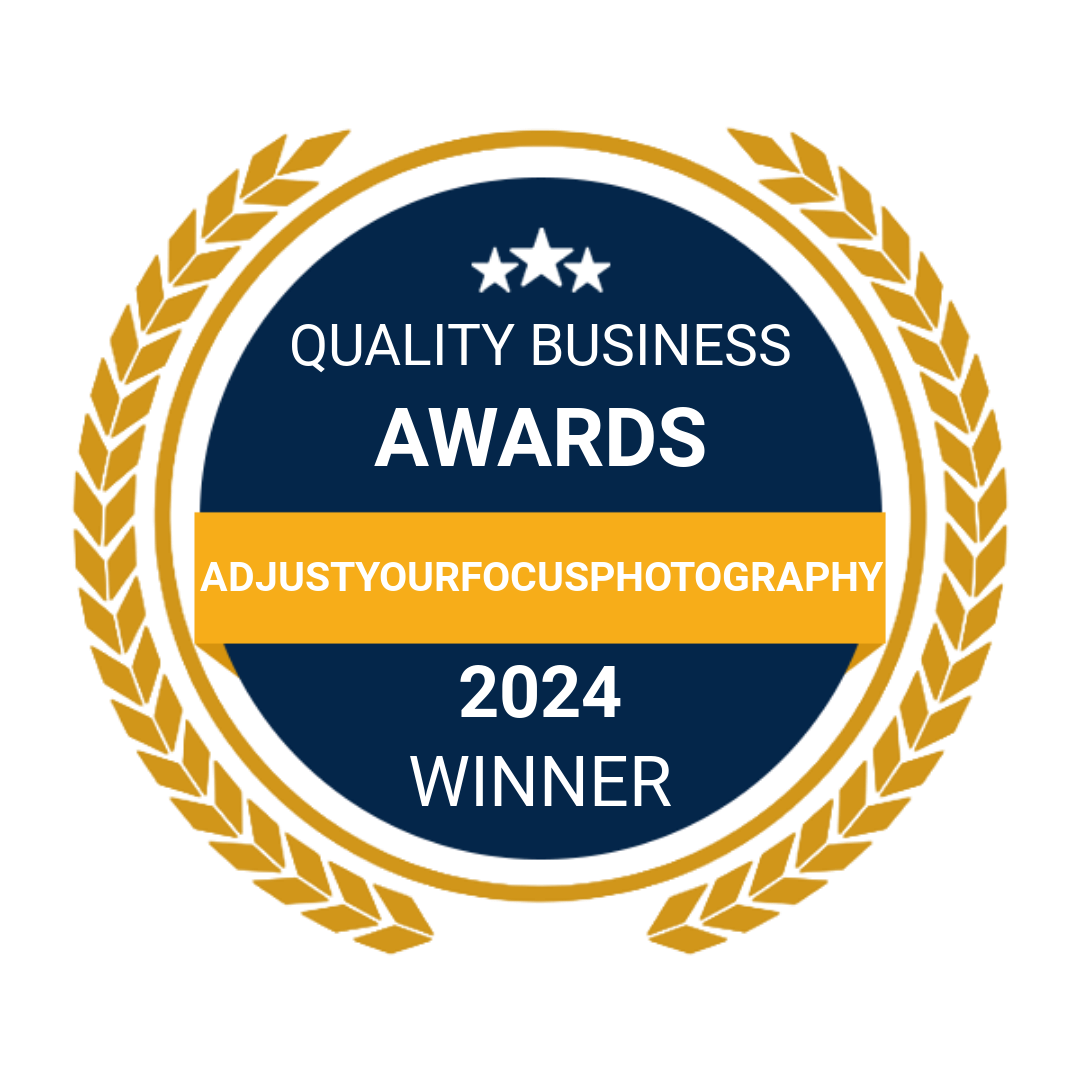 Quality Business Awards 2024 winner badge with gold laurel wreath on navy background.