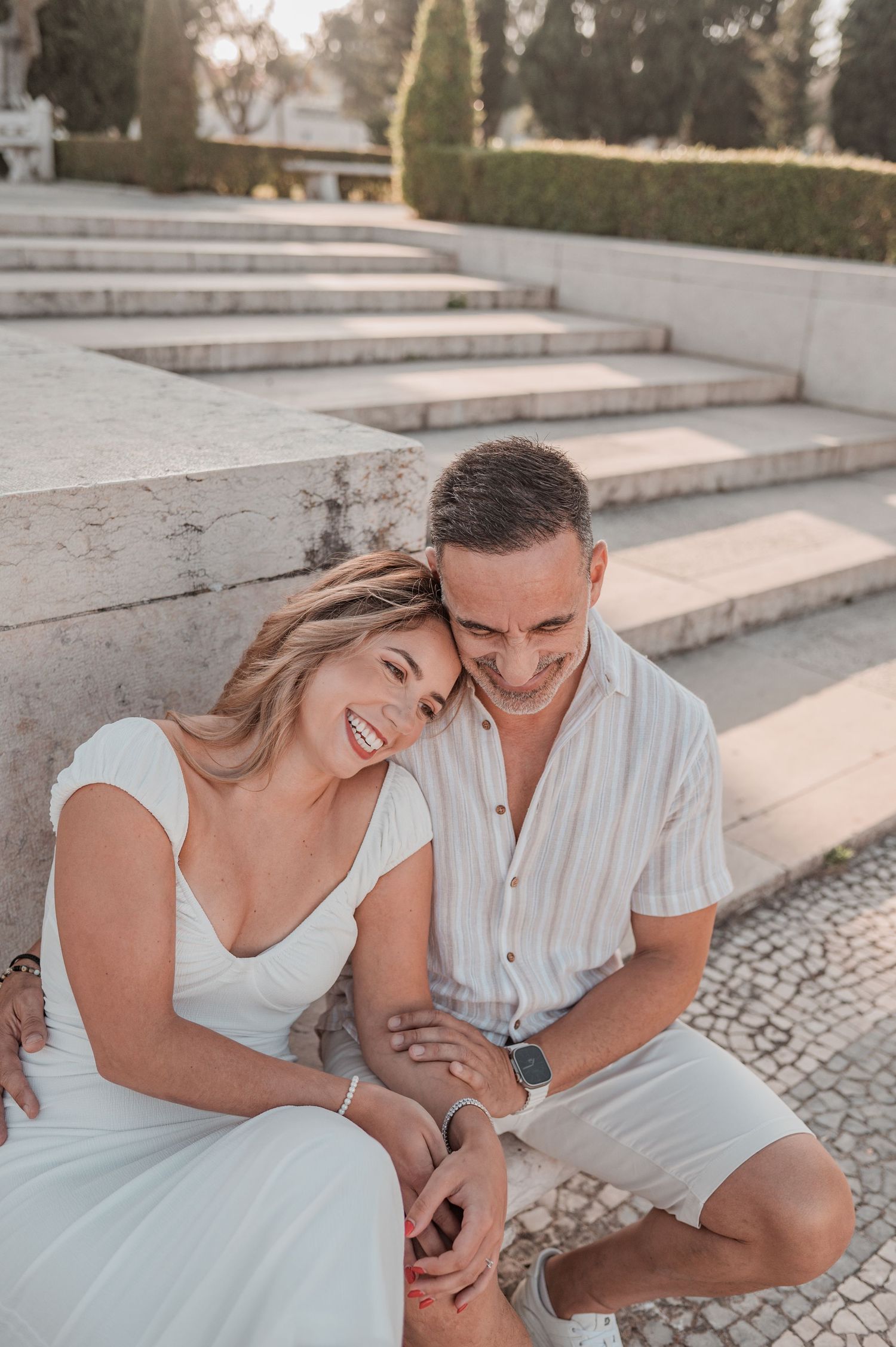 Belém engagement photography in Lisbon highlighting love, happiness, and candid moments.