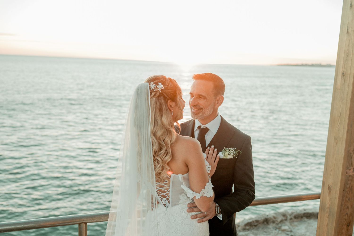 Romantic wedding portraits overlooking the ocean in Parede, Portugal.