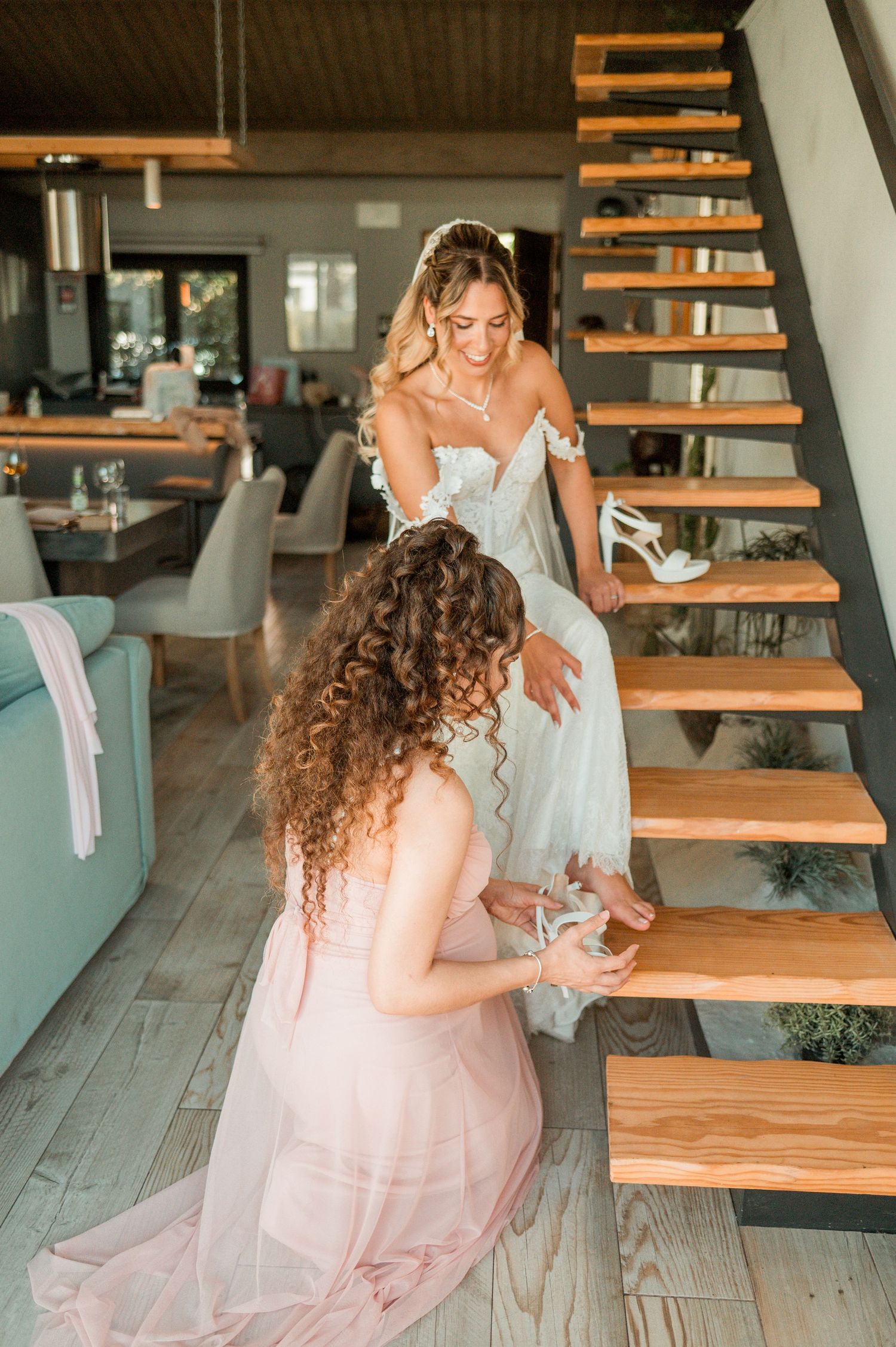 Elegant bride during destination wedding preparations in Cascais, Portugal.