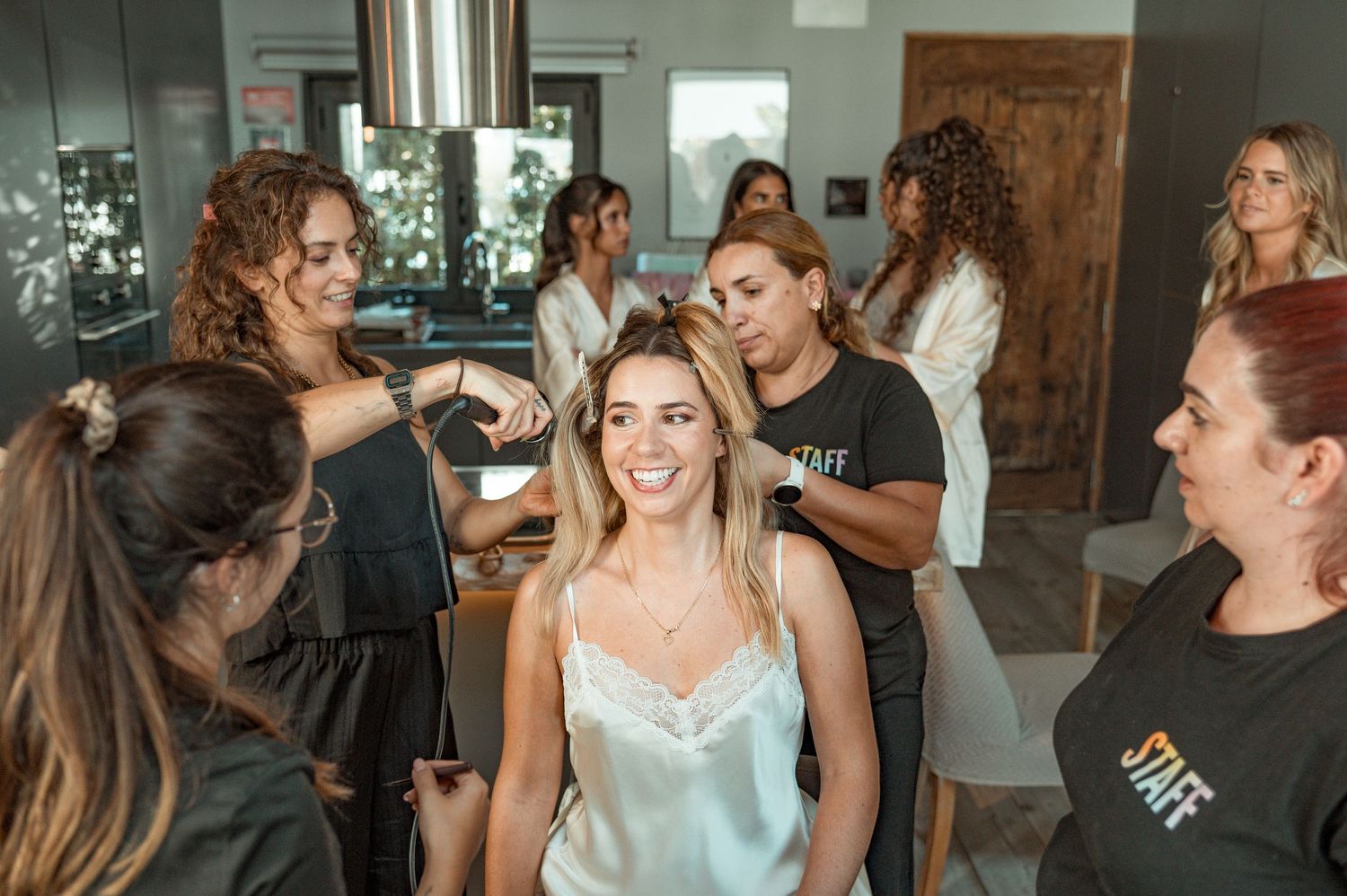 Elegant bride during destination wedding preparations in Cascais, Portugal.