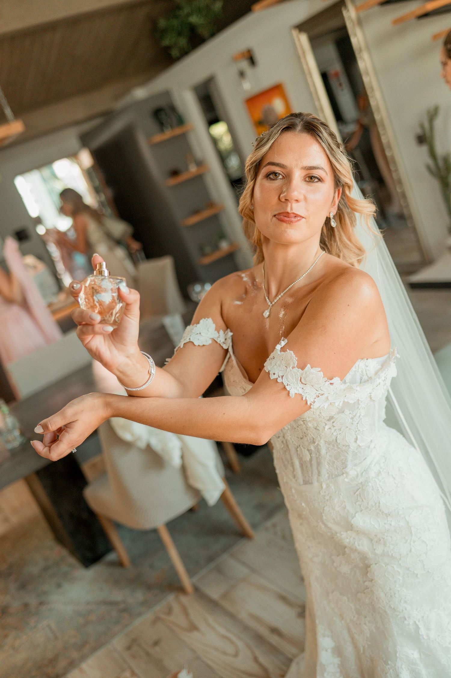 Elegant bride during destination wedding preparations in Cascais, Portugal.