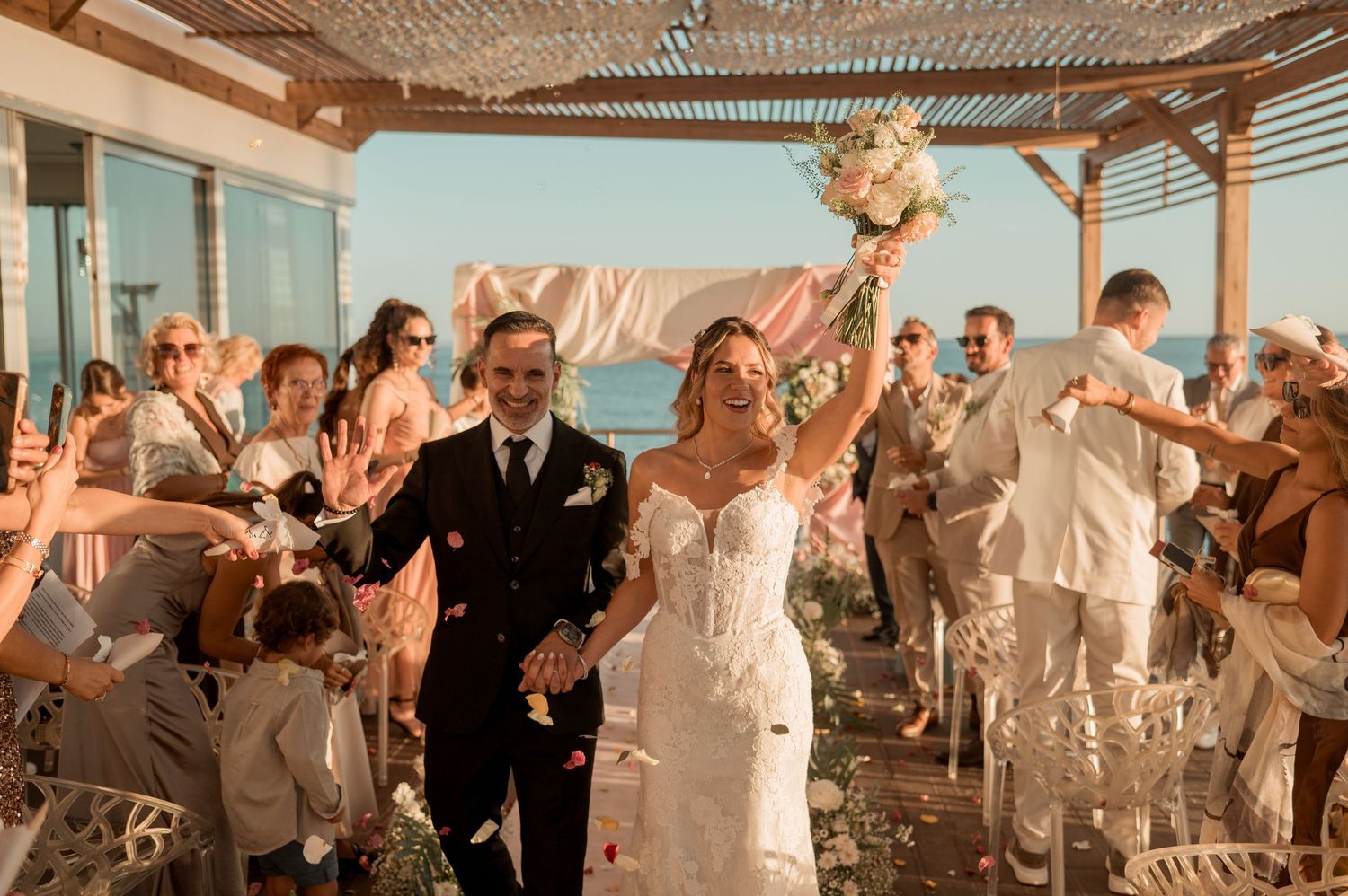 Romantic wedding portraits overlooking the ocean in Parede, Portugal.