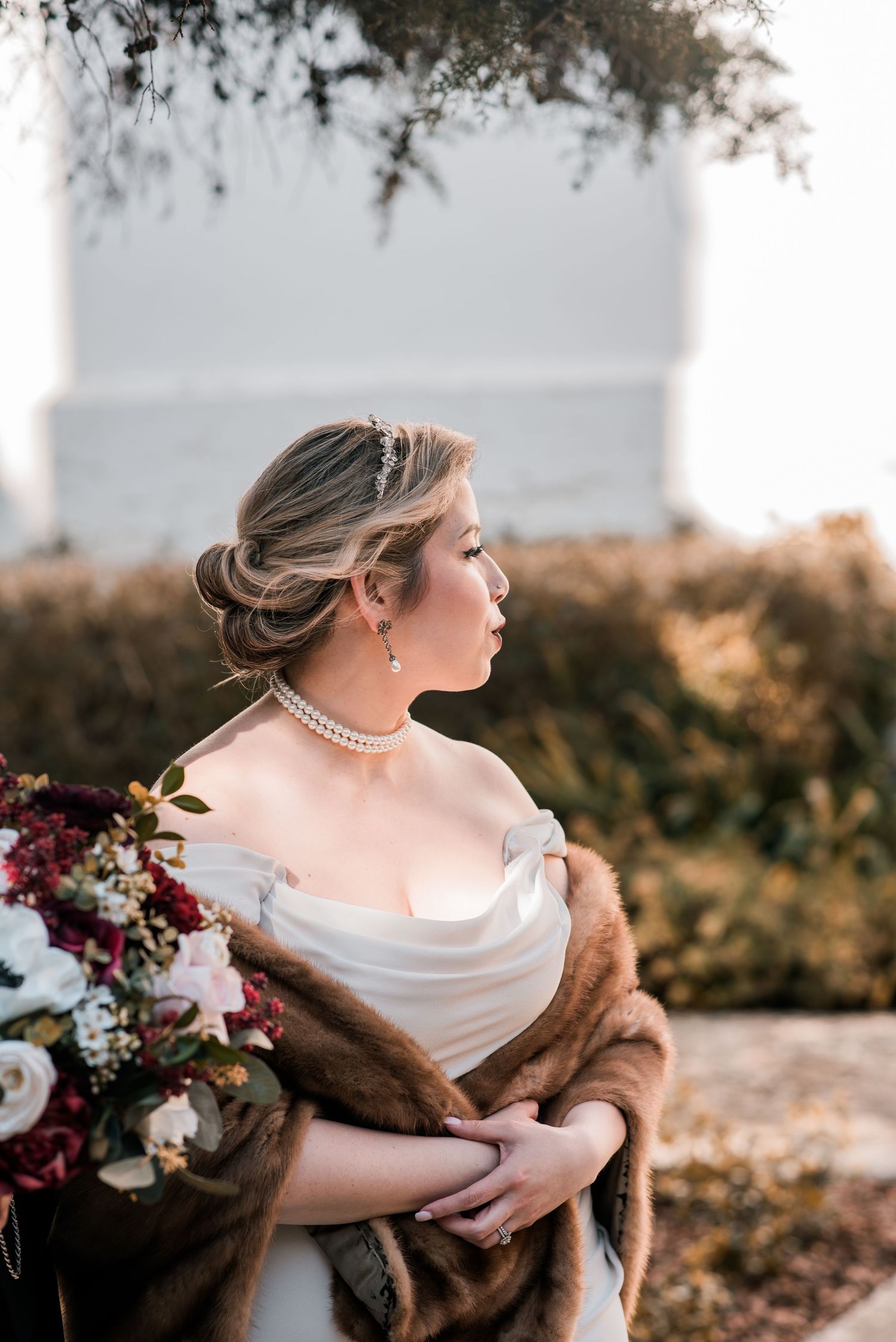 Elegant bride during destination wedding preparations in Óbidos, Portugal.