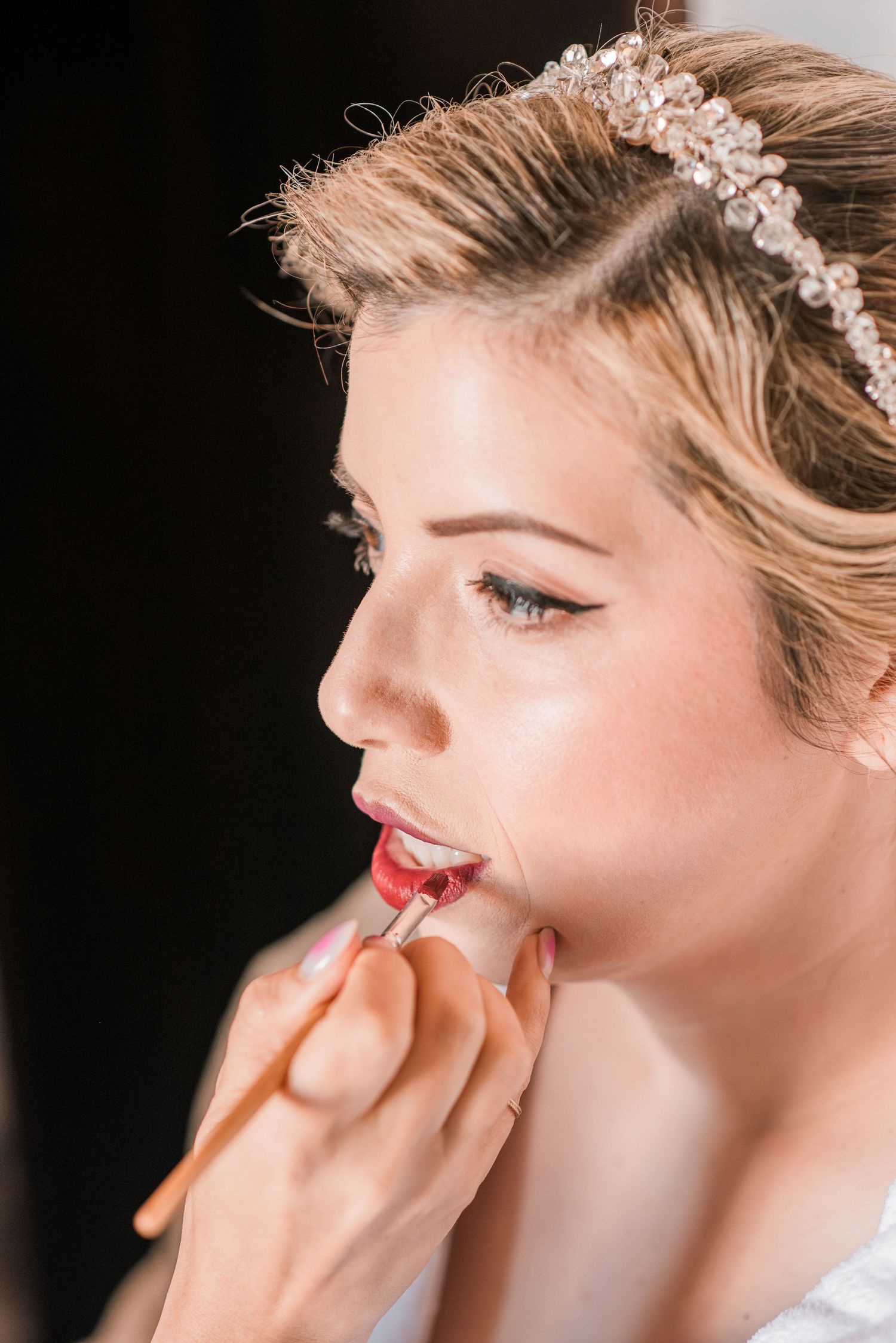 Elegant bride during destination wedding preparations in Óbidos, Portugal.