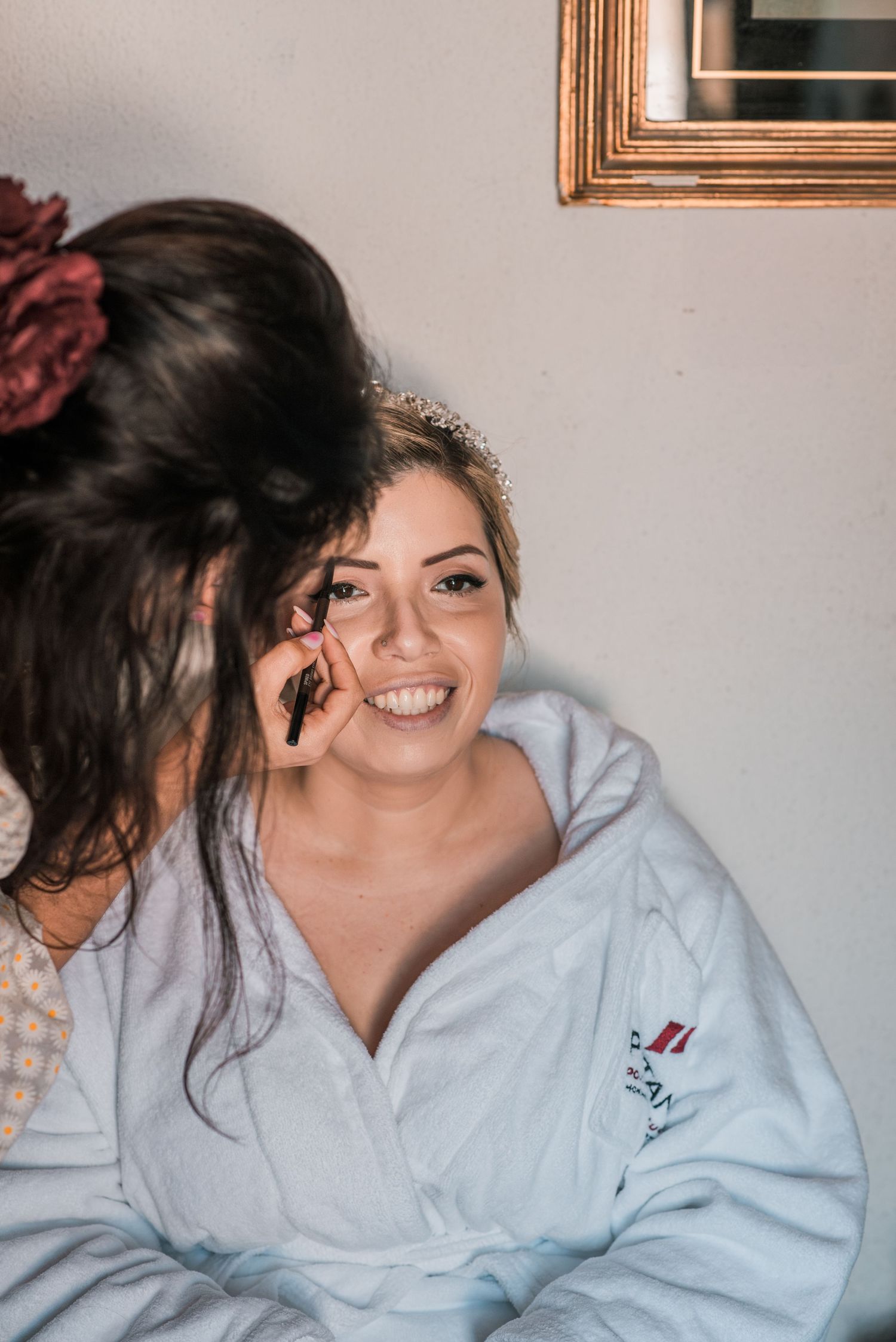 Elegant bride during destination wedding preparations in Óbidos, Portugal.
