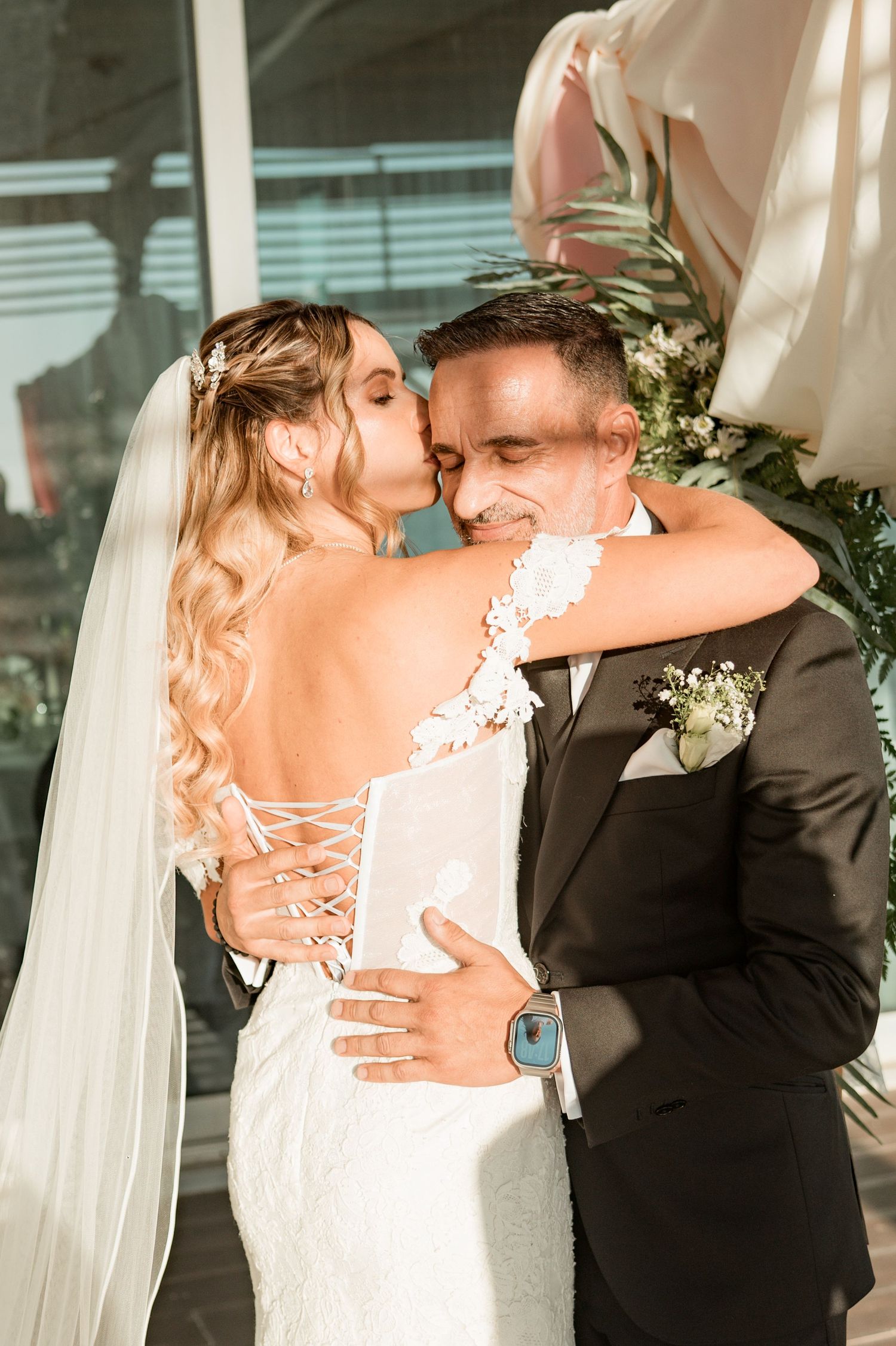 Romantic wedding portraits overlooking the ocean in Parede, Portugal.