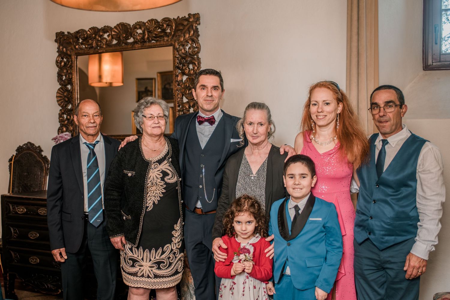 Wedding dinner celebration with family and friends at an intimate destination wedding in Portugal.