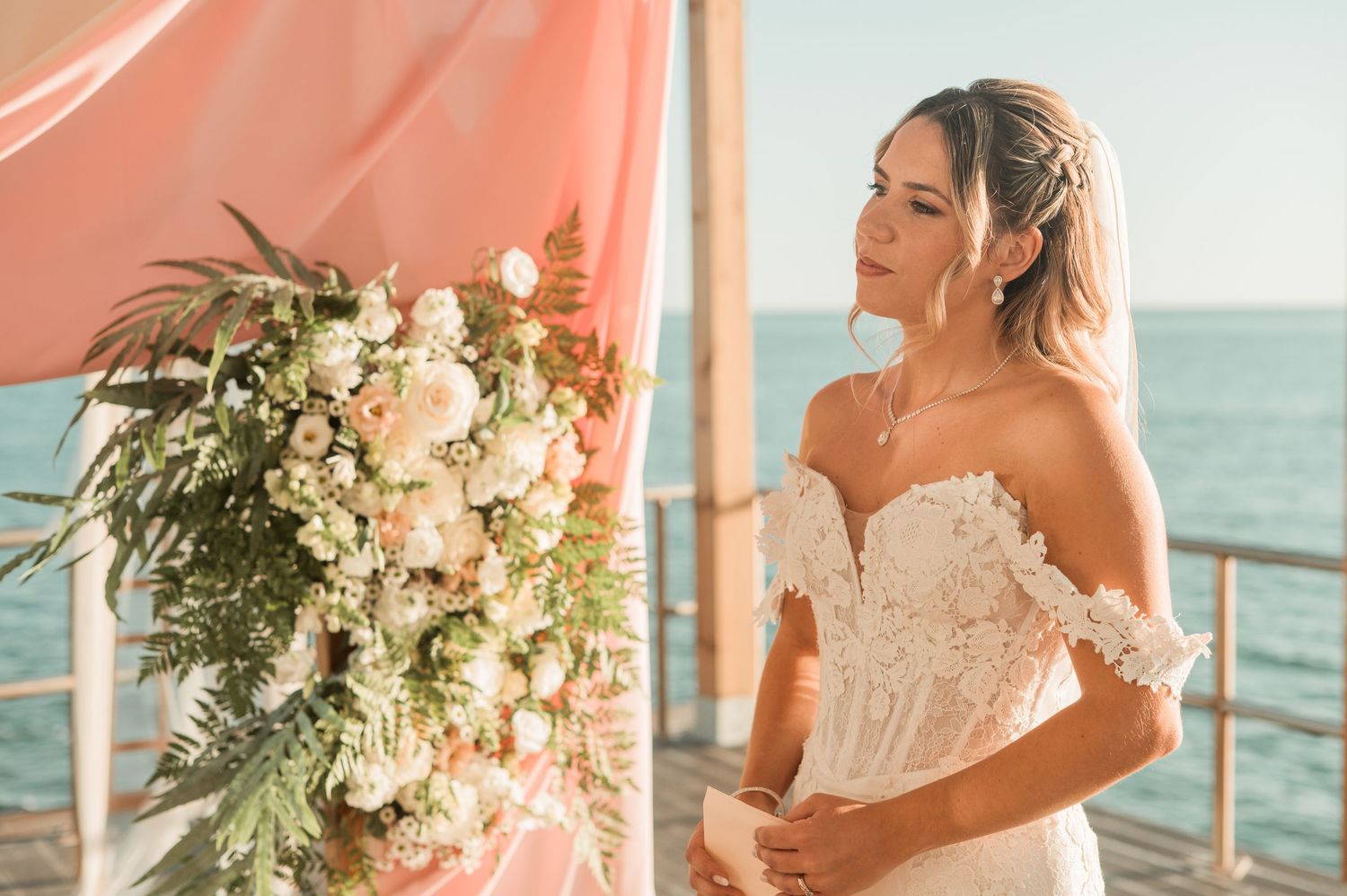 Romantic wedding portraits overlooking the ocean in Parede, Portugal.