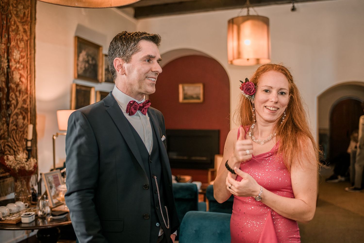 Wedding dinner celebration with family and friends at an intimate destination wedding in Portugal.