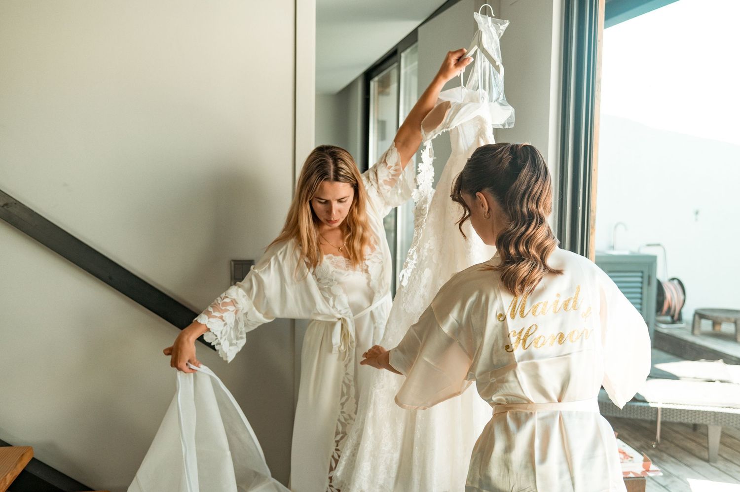 Elegant bride during destination wedding preparations in Cascais, Portugal.