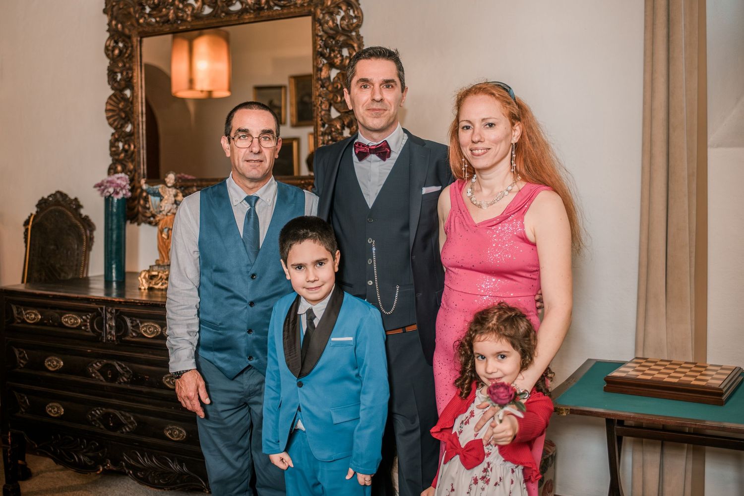 Wedding dinner celebration with family and friends at an intimate destination wedding in Portugal.