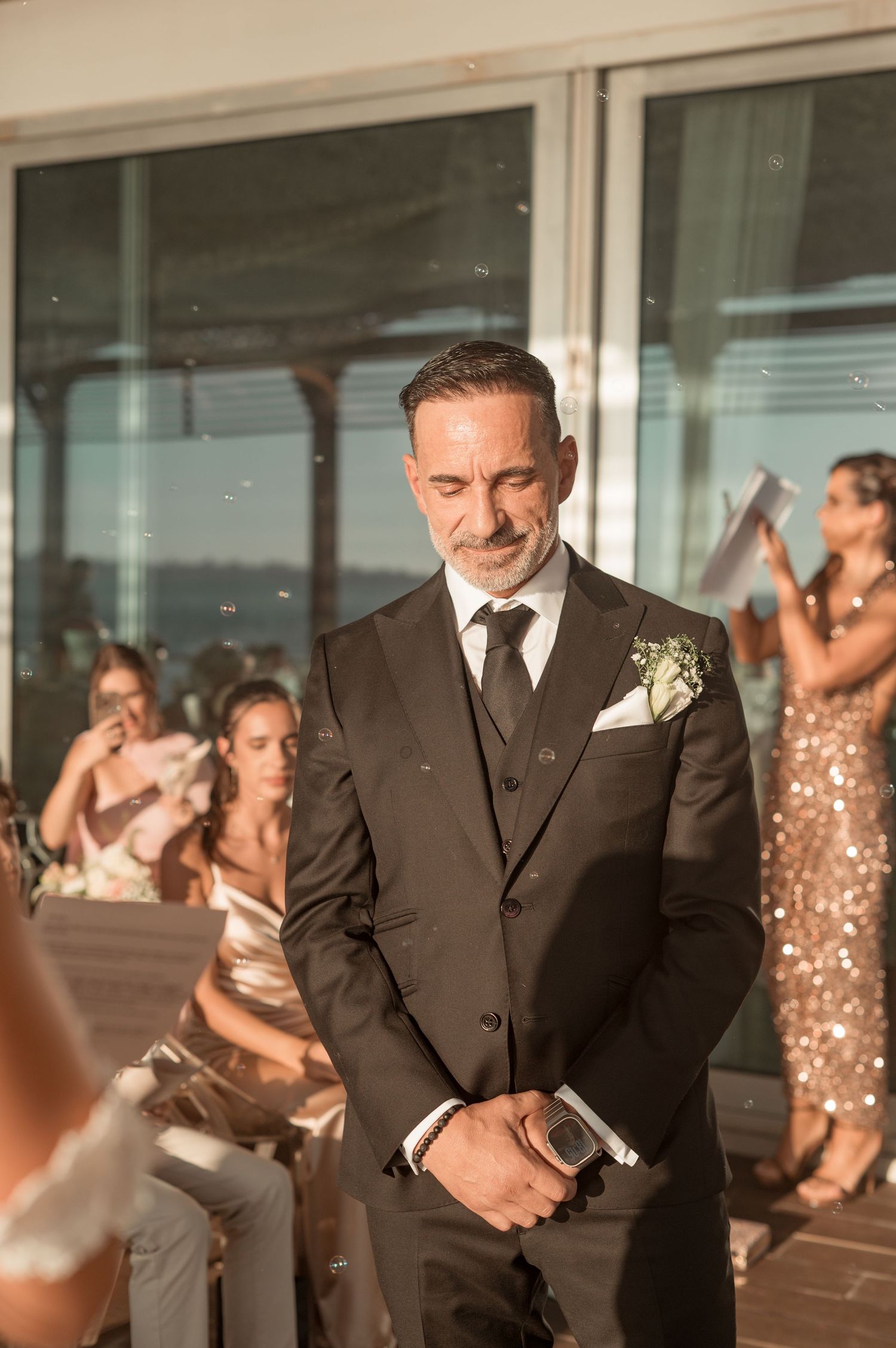 Romantic wedding portraits overlooking the ocean in Parede, Portugal.