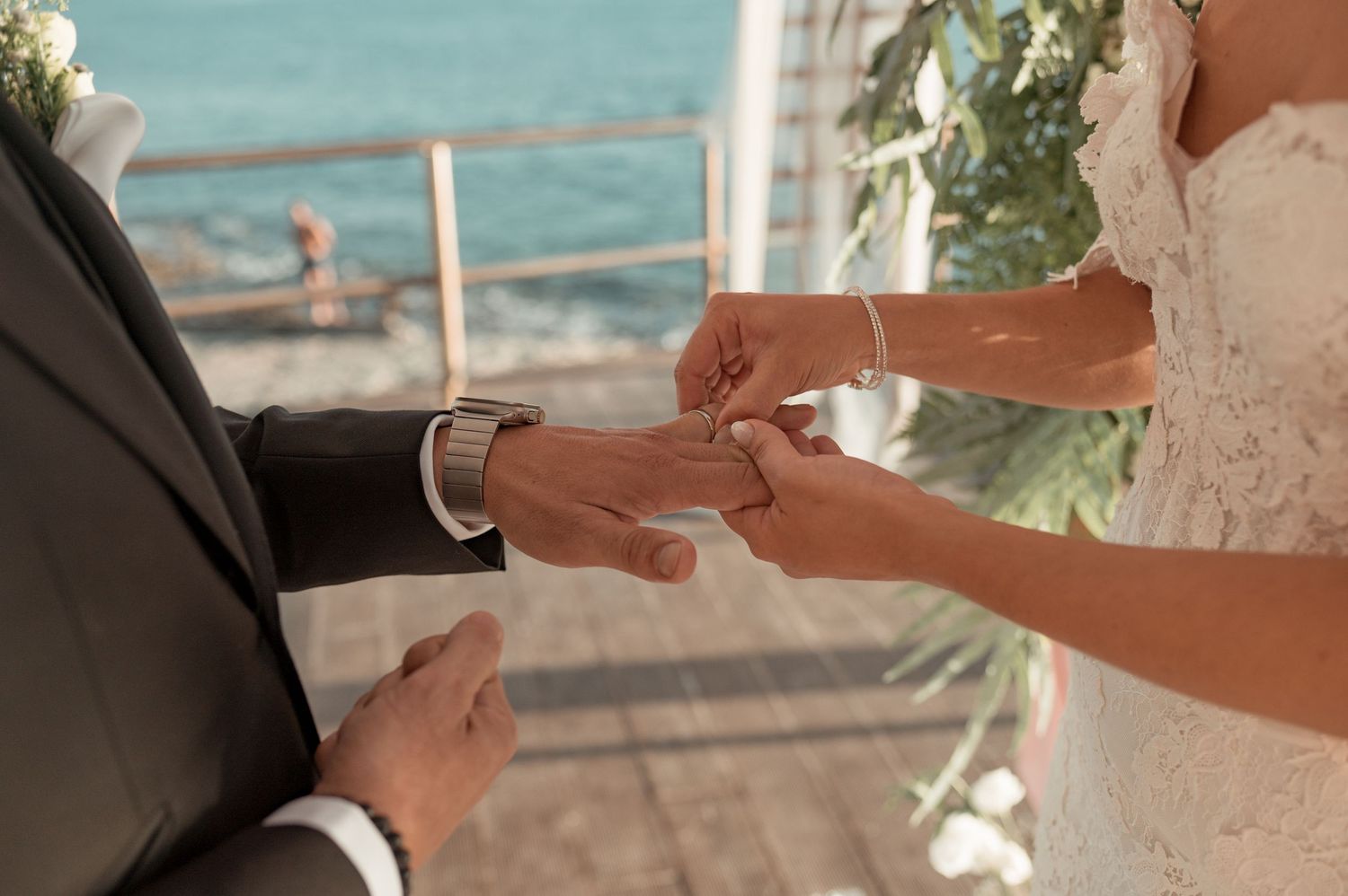 Romantic wedding portraits overlooking the ocean in Parede, Portugal.