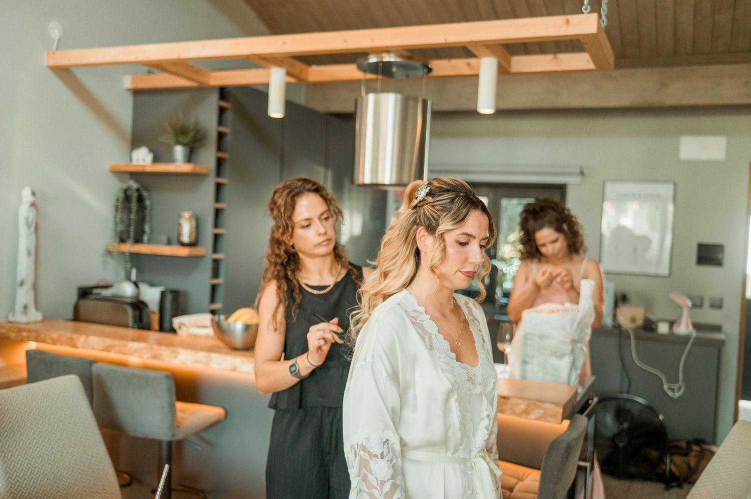 Elegant bride during destination wedding preparations in Cascais, Portugal.
