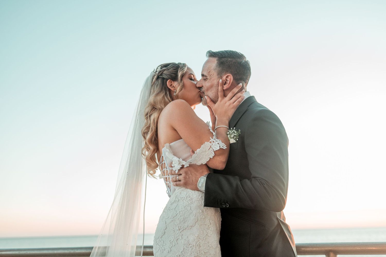 Romantic wedding portraits overlooking the ocean in Parede, Portugal.