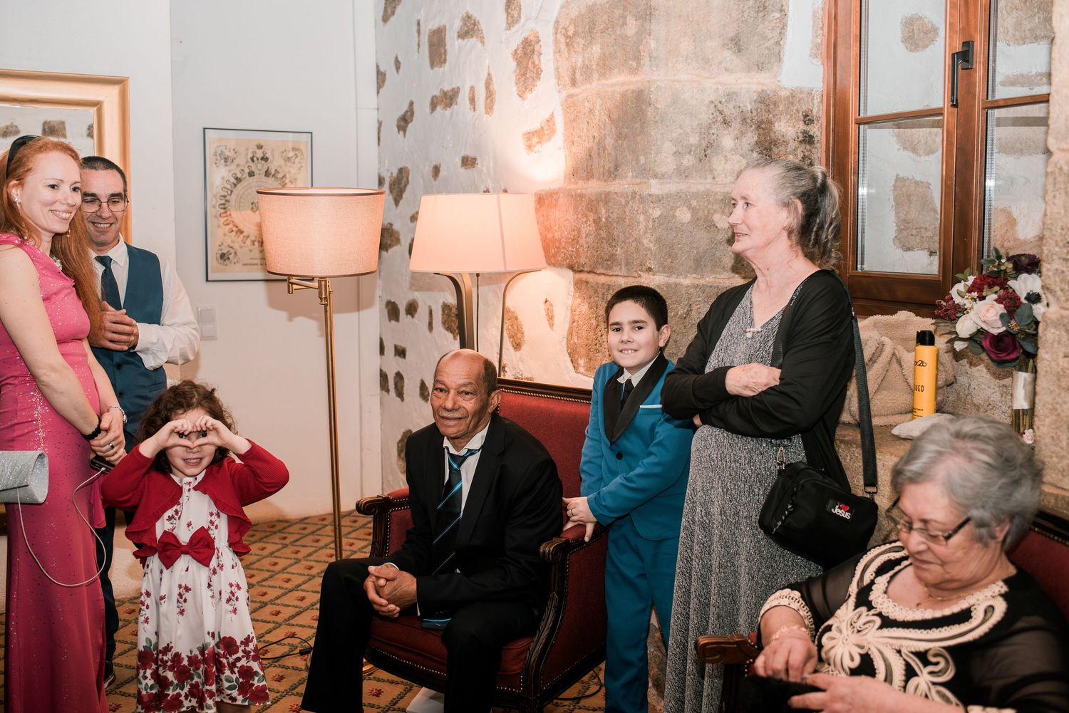 Wedding dinner celebration with family and friends at an intimate destination wedding in Portugal.