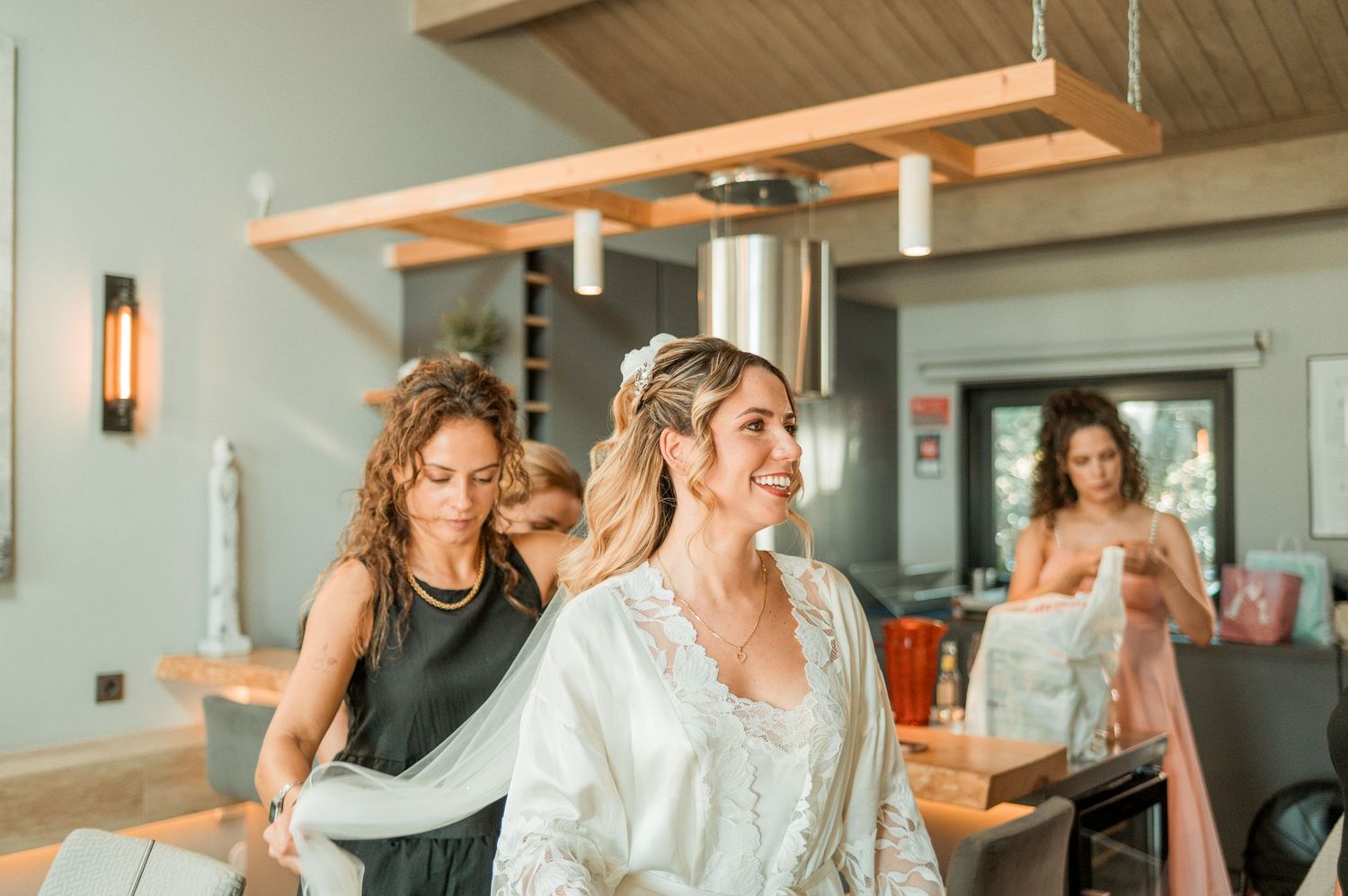 Elegant bride during destination wedding preparations in Cascais, Portugal.