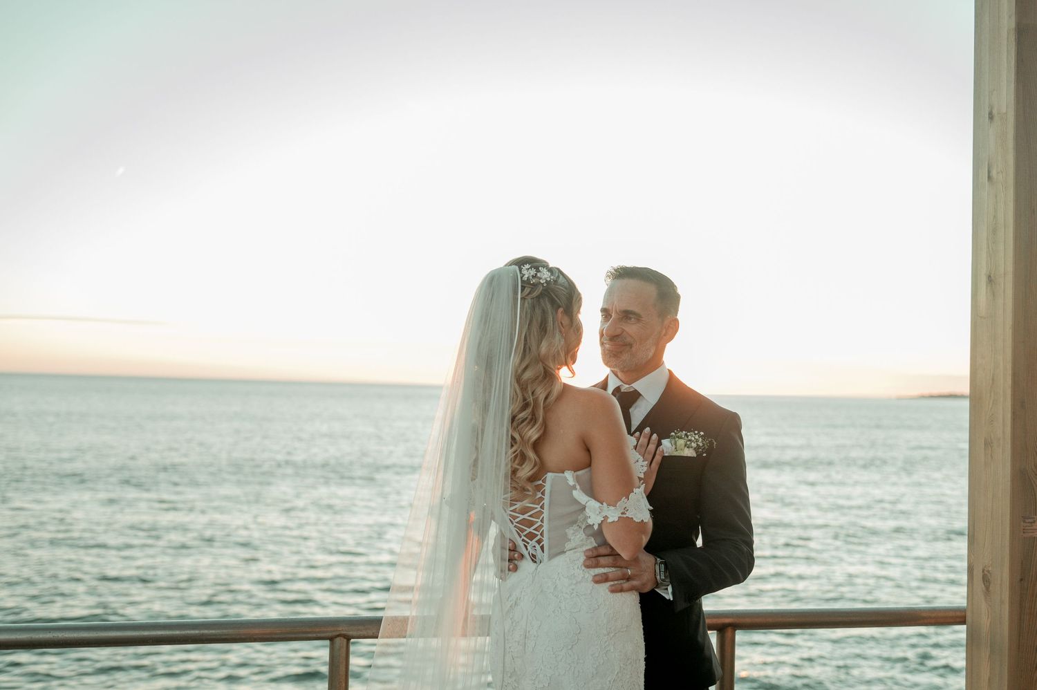 Romantic wedding portraits overlooking the ocean in Parede, Portugal.
