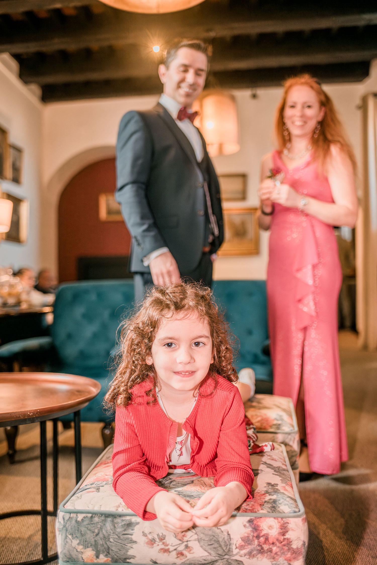 Wedding dinner celebration with family and friends at an intimate destination wedding in Portugal.