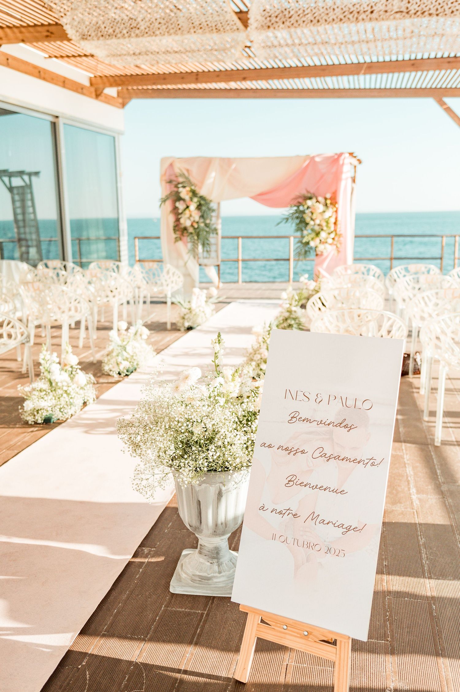 Romantic wedding portraits overlooking the ocean in Parede, Portugal.
