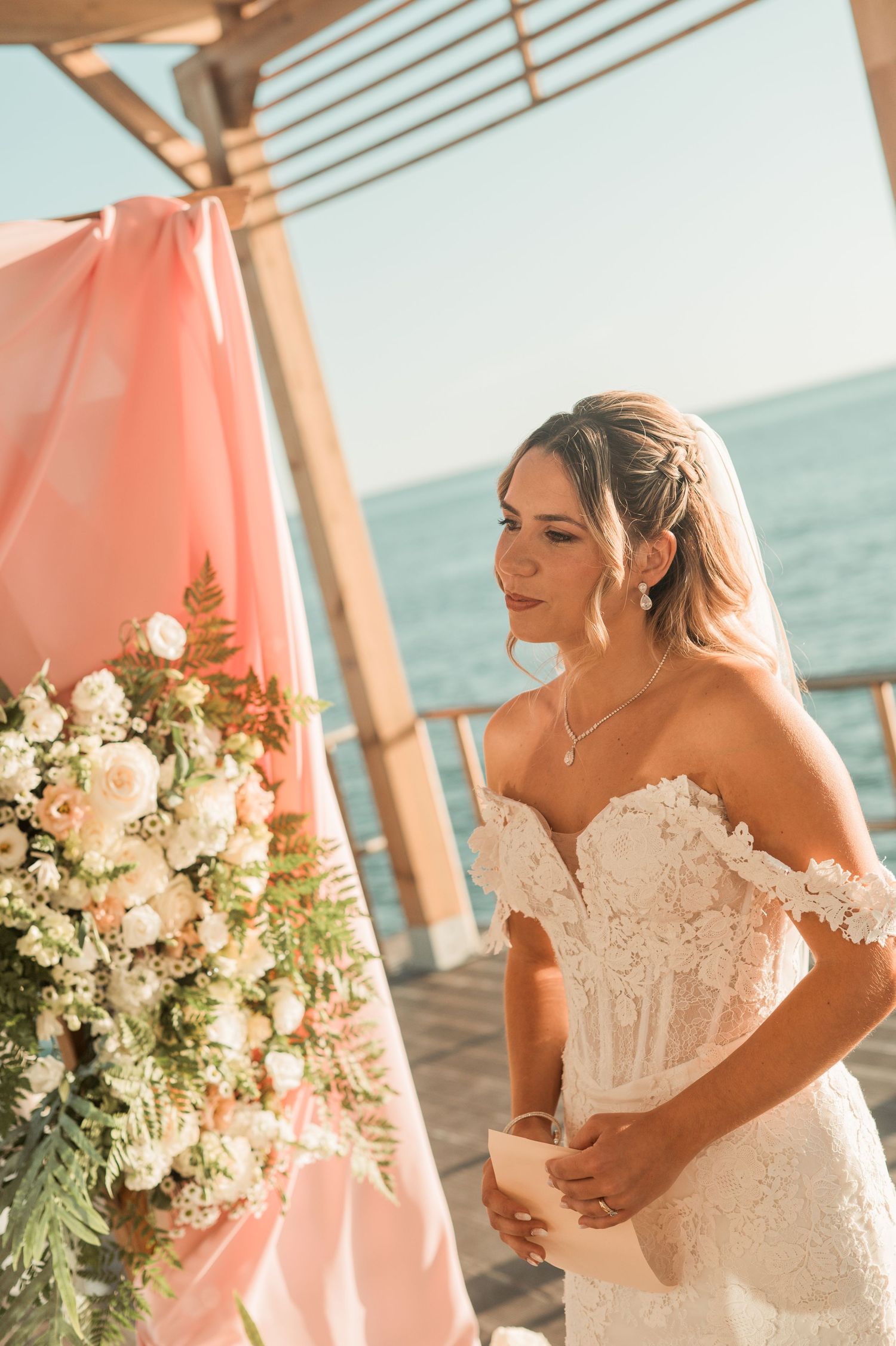 Romantic wedding portraits overlooking the ocean in Parede, Portugal.