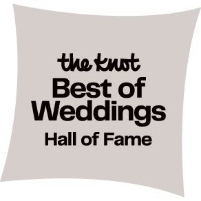 The Knot Best of Weddings Hall of Fame award badge on a light gray background.