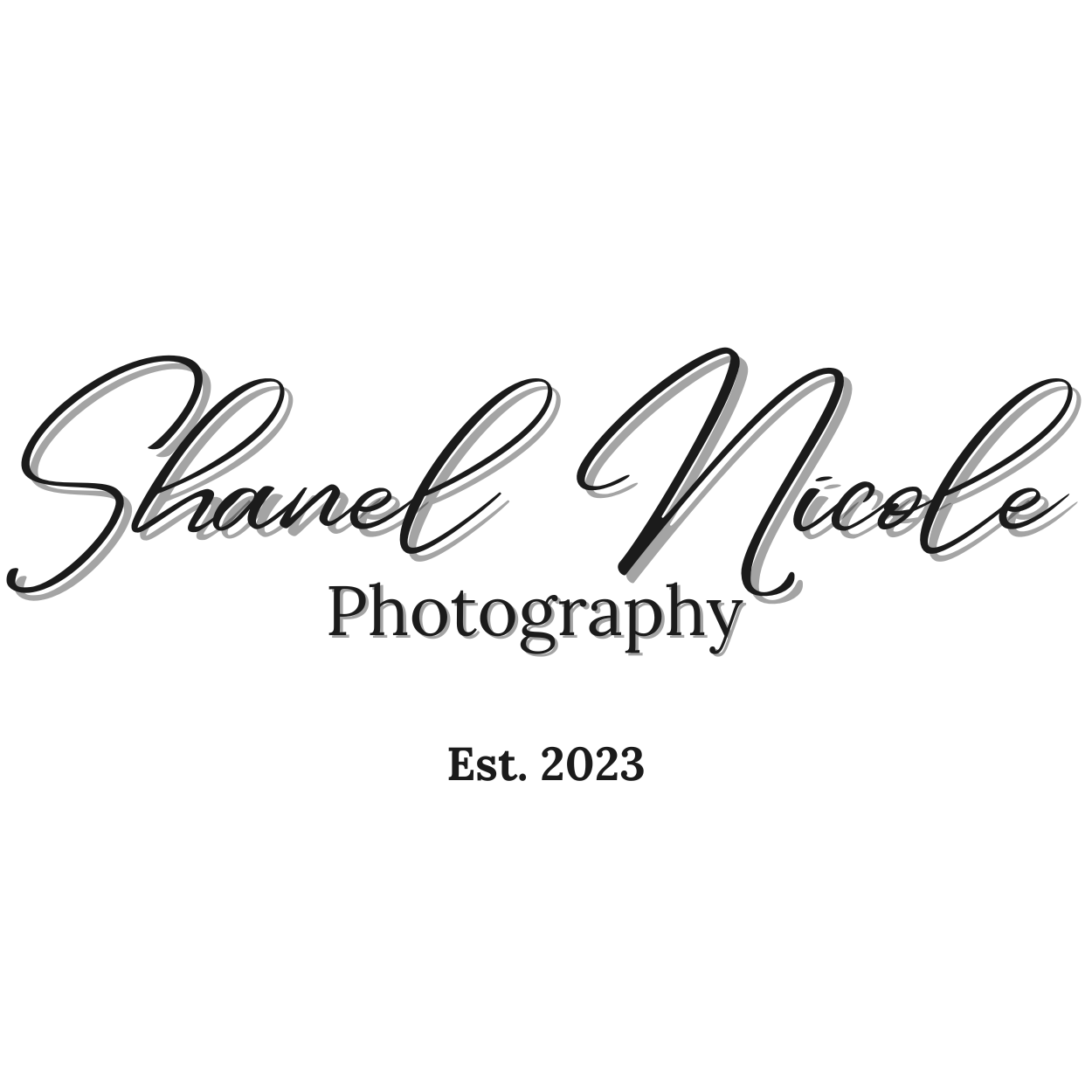 Black script logo for Shawl Nicole Marie Photography established in 2023.