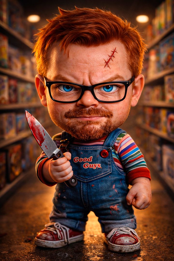 AI-genereret 3D chibi-figur i uhyggelig stil skabt med detaljeret billedprompt.