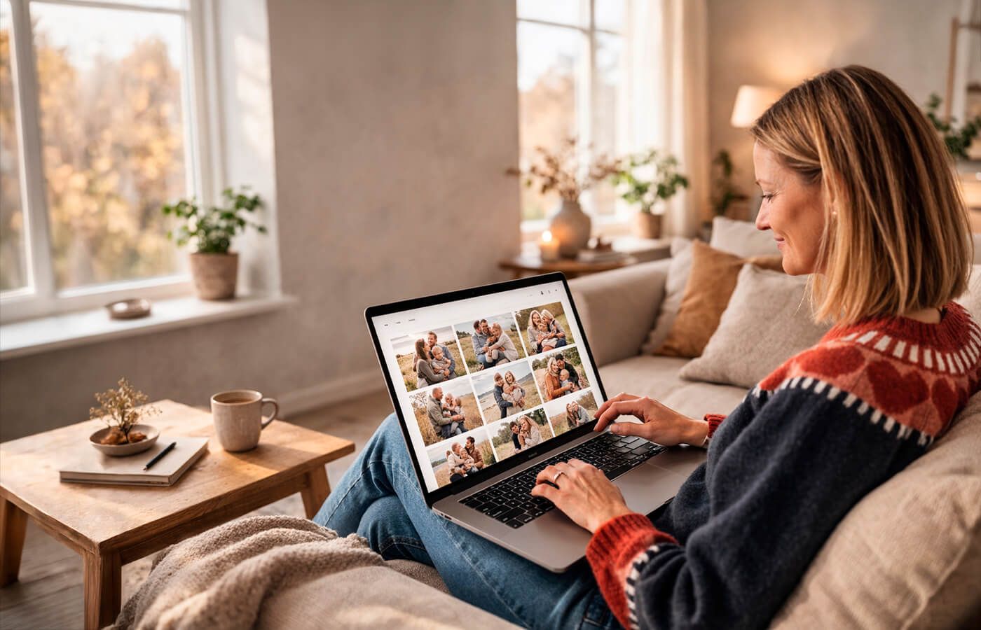 Kunde i Aalborg kigger på sit online fotogalleri fra JOEhansenFOTO.