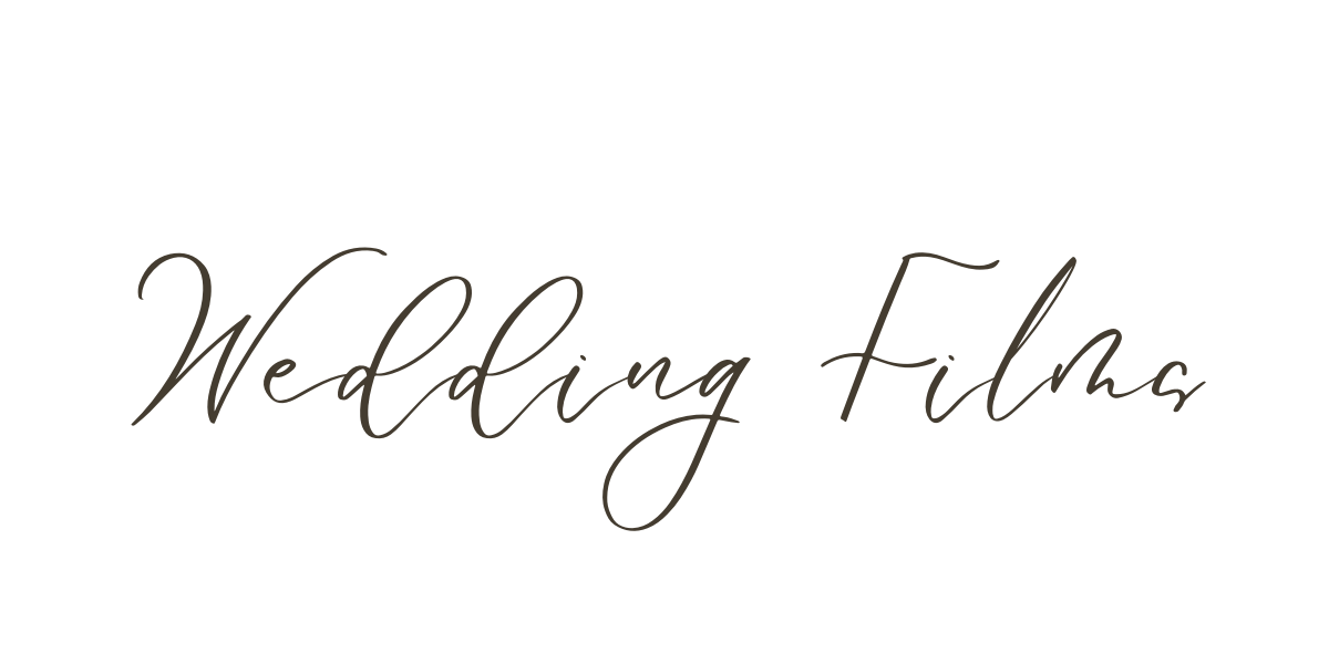 Elegant cursive script Wedding Films text logo on white background.