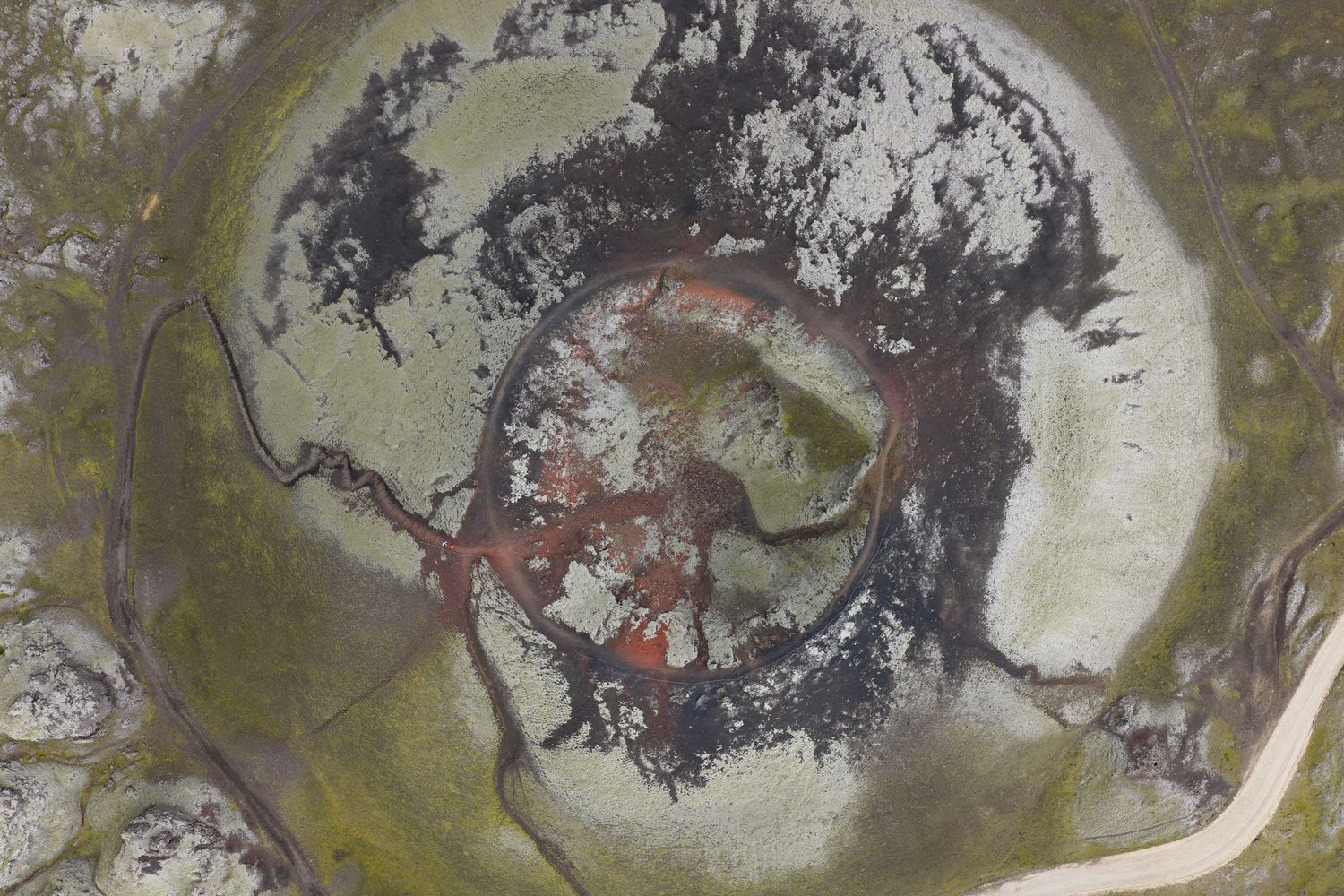 Aerial view of an old volcano.