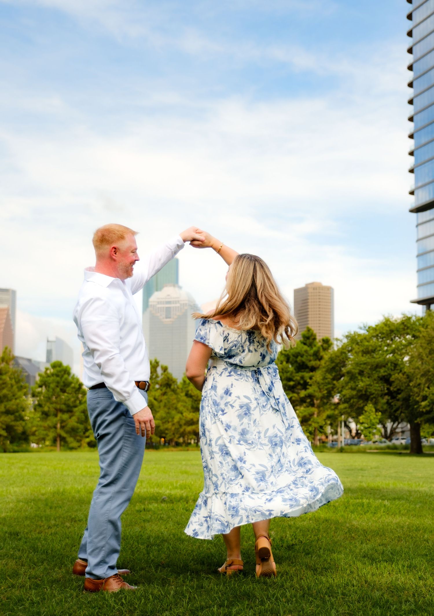 couple shares a dance, houston, tx, engagement photos