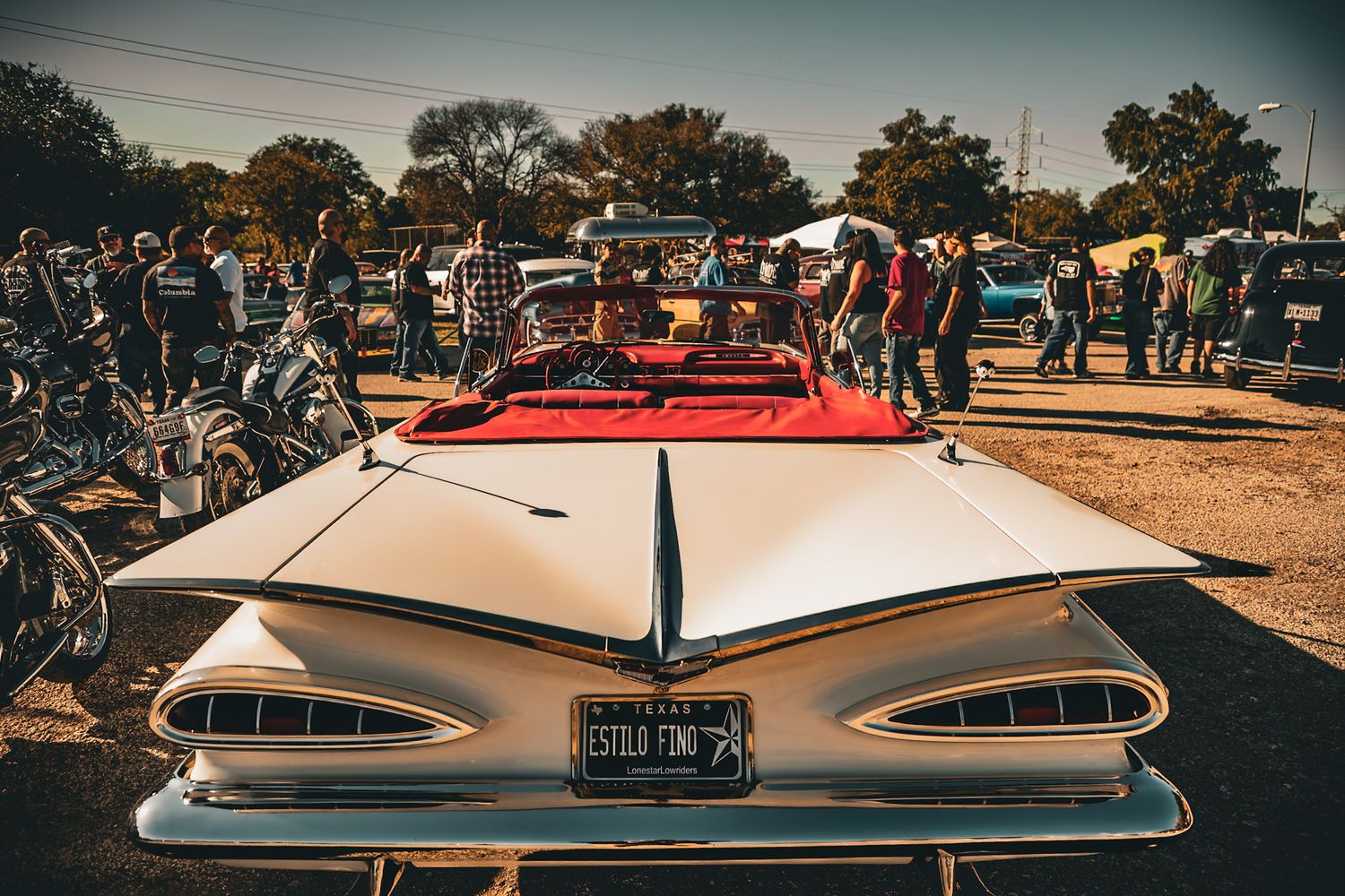 59 impala at an outdoor auto show with retro styling details. Captured by a Seguin photographer at grain n glass
